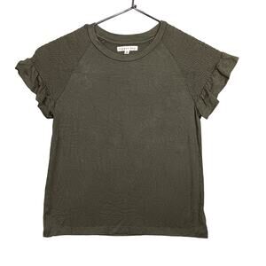 Copper Key Blouse Size Medium Kids Shirred Shoulders Ruffled Hems Military Green